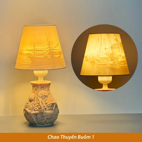 Đèn Ngủ 3D Nghêu Sò HUTA Light For Life N1 Chao In Ảnh Theo Yêu Cầu, Hoạt Hình, Thuyền Buồm, Đồng Quê Trang Trí Phòng Ngủ