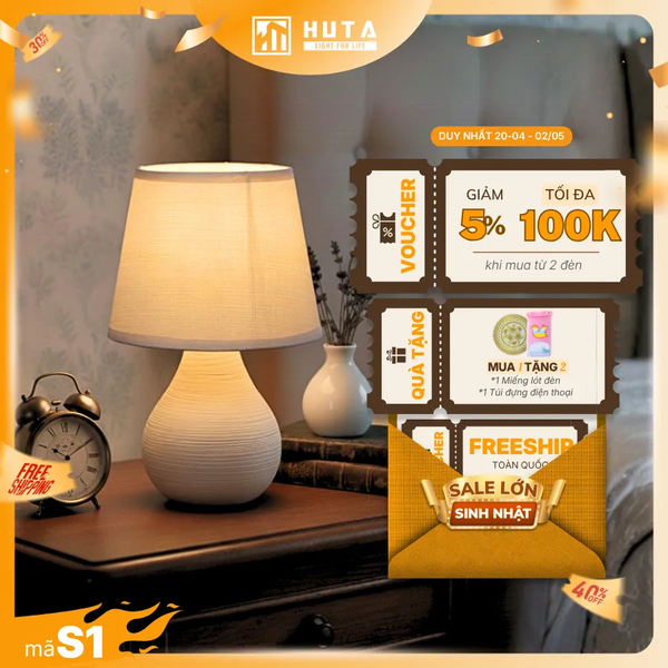 Đèn Ngủ Để Bàn HUTA Light For Life S1 Điều Chỉnh Độ Sáng, Ánh Sáng Vàng, Bảo Hành 24 Tháng