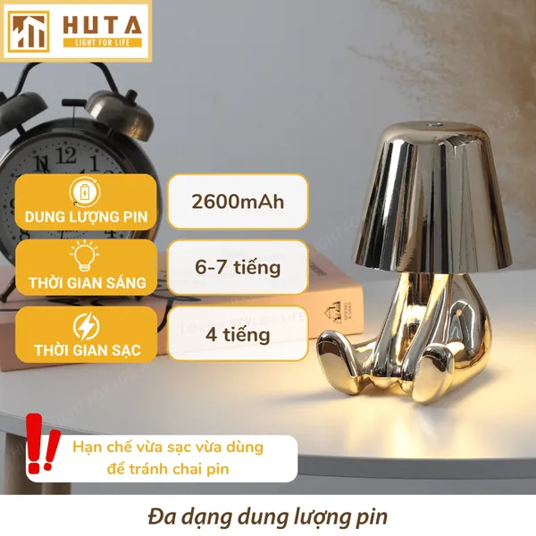 Đèn Bàn Trang Trí HUTA Light For Life BOO Pin Sạc Tích Điện, Điều Chỉnh Độ Sáng, Decor Phòng