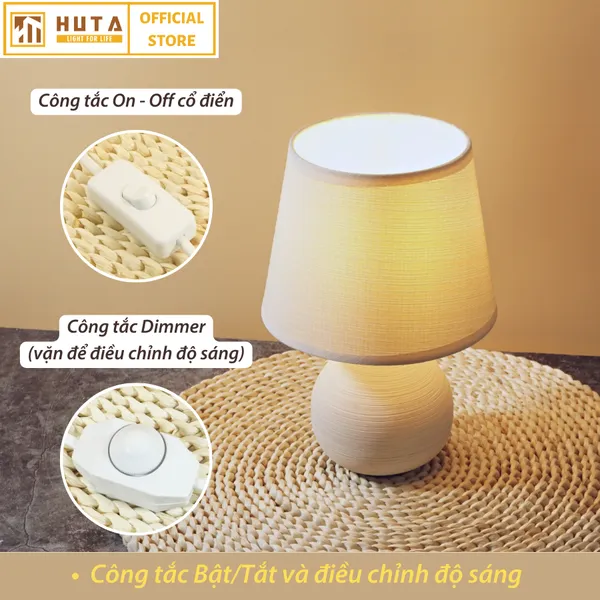 Đèn Ngủ Để Bàn Sứ HUTA S1 Điều Chỉnh Độ Sáng, Ánh Sáng Vàng, Bảo Hành 24 Tháng