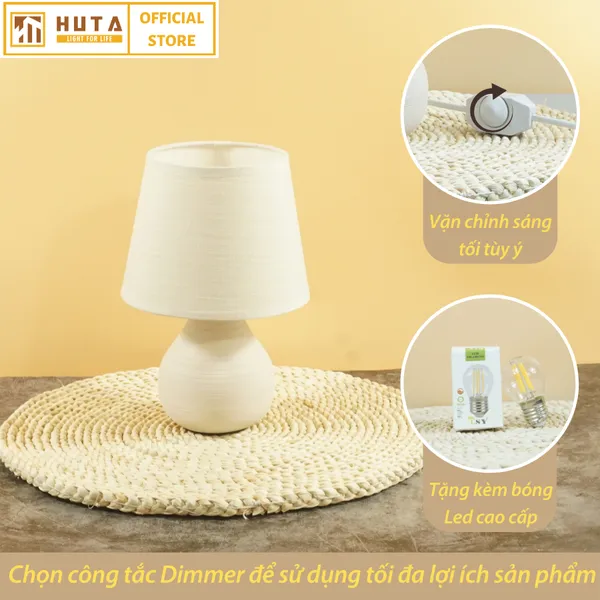 Đèn Ngủ Để Bàn Sứ HUTA S1 Điều Chỉnh Độ Sáng, Ánh Sáng Vàng, Bảo Hành 24 Tháng