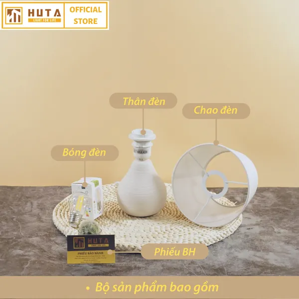 Đèn Ngủ Để Bàn Sứ HUTA S1 Điều Chỉnh Độ Sáng, Ánh Sáng Vàng, Bảo Hành 24 Tháng