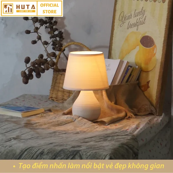 Đèn Ngủ Để Bàn Sứ HUTA S1 Điều Chỉnh Độ Sáng, Ánh Sáng Vàng, Bảo Hành 24 Tháng