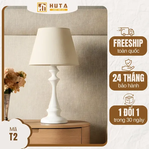 Đèn Ngủ Để Bàn Thép HUTA Light For Life T2 Sang Trọng Điều Chỉnh Độ Sáng, Bóng Led Sáng Vàng
