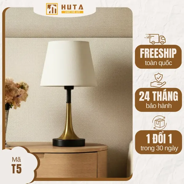 Đèn Ngủ Để bàn HUTA Light For Life T5 Sang Trọng Điều Chỉnh Độ Sáng, Bóng Led Sáng Vàng  