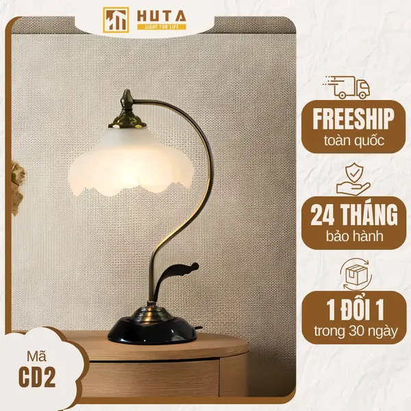 Đèn Ngủ Để Bàn HUTA Light For Life CD2 Trang Trí Phong Cách Cổ Điển, Điều Chỉnh 3 Mức Sáng