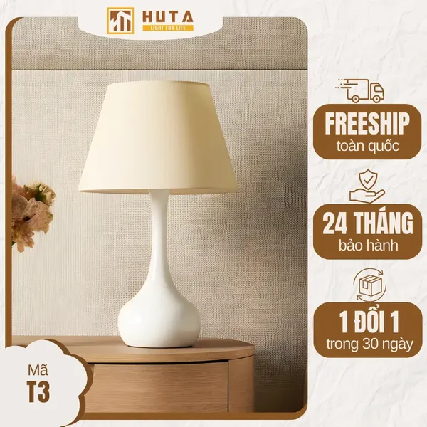 Đèn Ngủ Để Bàn Thép HUTA T3 Ánh Sáng Vàng, Điều Chỉnh Độ Sáng, Bảo Hành 24 Tháng  