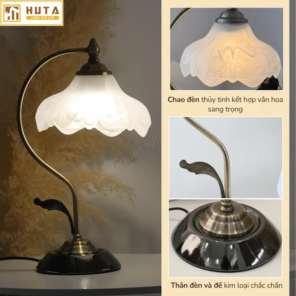 Đèn Ngủ Để Bàn HUTA Light For Life CD2 Trang Trí Phong Cách Cổ Điển, Điều Chỉnh 3 Mức Sáng