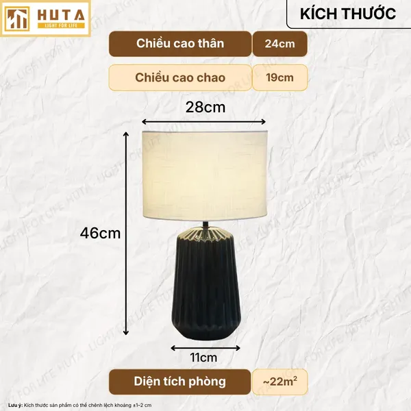 Đèn Ngủ Để Bàn HUTA Light For Life S17  Gốm Sứ Cao Cấp, Điều Chỉnh Độ Sáng, Ánh Sáng Vàng