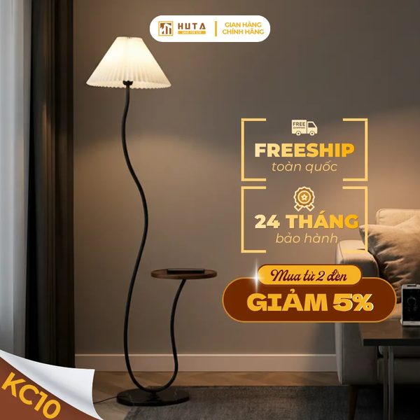 Đèn Cây Đứng Decor HUTA Light For Life KC10 Thân Thép Kết Hợp Bàn Cafe, Trang Trí Nội Thất
