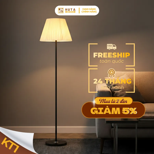 Đèn Cây Đứng Decor HUTA Light For Life KT1 Thân Kim Loại, Chao Xếp Ly,  Điều Chỉnh Ánh Sáng Vàng