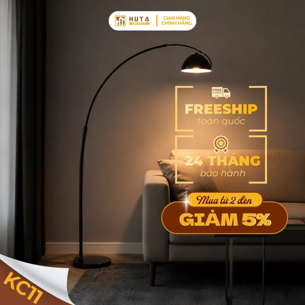 Đèn Cây Đứng Decor HUTA Light For Life KC11 Thân Cong, Trang Trí Nội Thất, Ba Màu Ánh Sáng Vàng