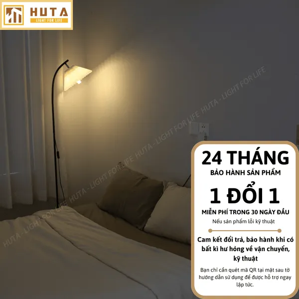 Đèn Cây Đứng Decor HUTA KT7 Thân Kim Loại, Chao Xếp Ly, Điều Chỉnh Ánh Sáng Vàng