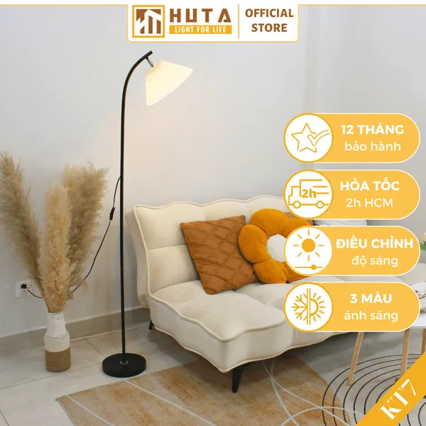 Đèn Cây Đứng Decor HUTA KT7 Thân Kim Loại, Chao Xếp Ly, Điều Chỉnh Ánh Sáng Vàng