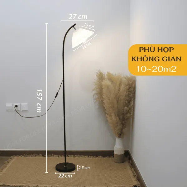 Đèn Cây Đứng Decor HUTA KT7 Thân Kim Loại, Chao Xếp Ly, Điều Chỉnh Ánh Sáng Vàng