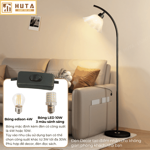 Đèn Cây Đứng Decor HUTA Light For Life KT08 Thân Kim Loại, Phong Cách Bắc Âu, Điều Chỉnh Ánh Sáng