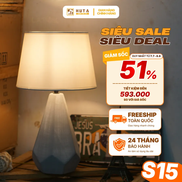 Đèn Ngủ Để Bàn HUTA Light For Life S15 Sang Trọng Trang Trí Phòng Ngủ, Điều Chỉnh Độ Sáng