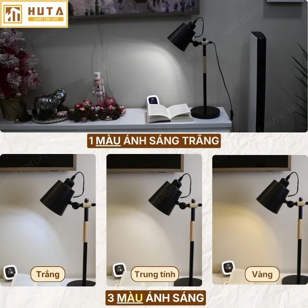 Đèn Bàn Học HUTA Light For Life LVK1 Bóng Led 3 Màu Sáng, Đèn Bàn Làm việc Kim Loại