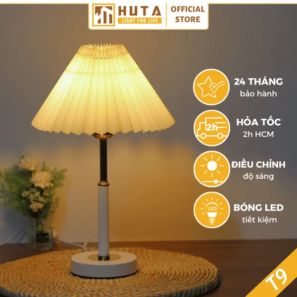 Đèn Ngủ Để Bàn Xếp Ly HUTA Light For Life T9 Kiểu Dáng Châu Âu, Điều Chỉnh Độ Sáng Decor Phòng Ngủ
