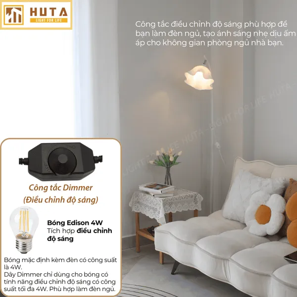 Đèn Cây Đứng Decor HUTA KT8 Thân Kim Loại, Phong Cách Bắc Âu, Điều Chỉnh Ánh Sáng