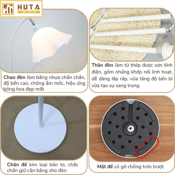 Đèn Cây Đứng Decor HUTA KT8 Thân Kim Loại, Phong Cách Bắc Âu, Điều Chỉnh Ánh Sáng