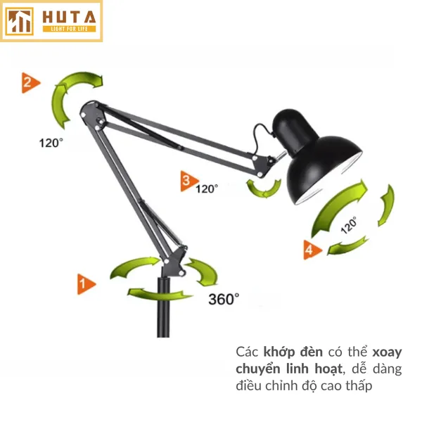 Đèn Cây Đứng HUTA Light For Life KC01 Khớp Nối Cong Điều Chỉnh, Thân Thép, Kiểu Dáng Pixar