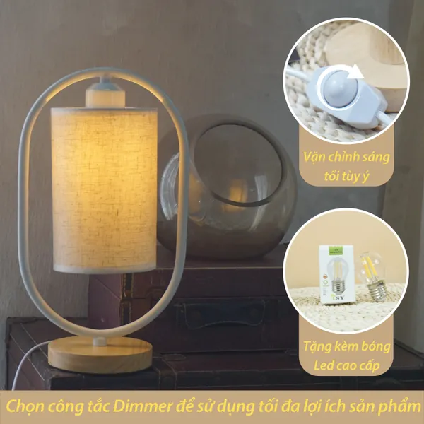Đèn Ngủ Để Bàn Gỗ HUTA G6 Điều Chỉnh Độ Sáng, Ánh Sáng Vàng, Bảo Hành 24 Tháng