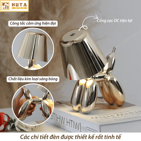 Đèn Bàn Trang Trí HUTA Light For Life DOGO Pin Sạc Tích Điện, Điều Chỉnh Độ Sáng, Decor Phòng