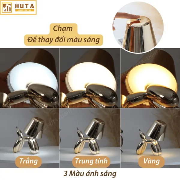 Đèn Bàn Trang Trí HUTA Light For Life DOGO Pin Sạc Tích Điện, Điều Chỉnh Độ Sáng, Decor Phòng