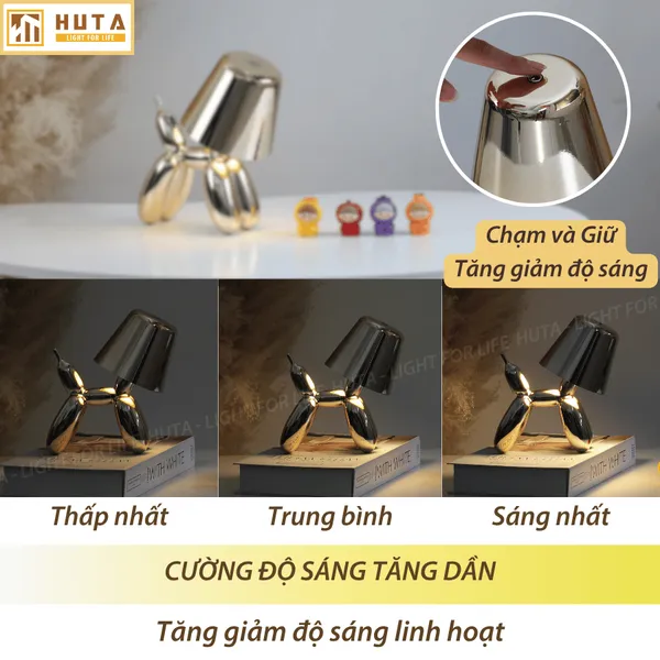 Đèn Bàn Trang Trí HUTA Light For Life DOGO Pin Sạc Tích Điện, Điều Chỉnh Độ Sáng, Decor Phòng