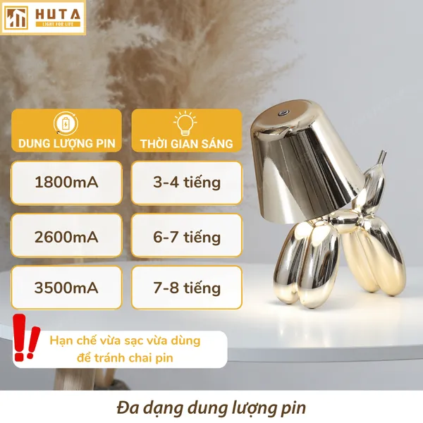 Đèn Bàn Trang Trí HUTA Light For Life DOGO Pin Sạc Tích Điện, Điều Chỉnh Độ Sáng, Decor Phòng