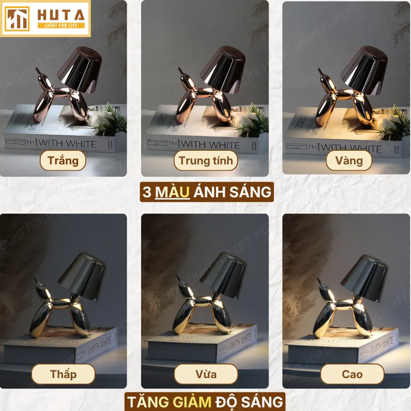 Đèn Bàn Trang Trí HUTA Light For Life DOGO Pin Sạc Tích Điện, Điều Chỉnh Độ Sáng, Decor Phòng