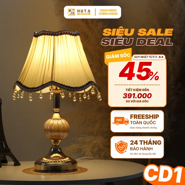 Đèn Ngủ Để Bàn HUTA Light For Life CD1 Điều Chỉnh Độ Sáng, Bóng Led Sáng Vàng Tiết Kiệm Điện Năng