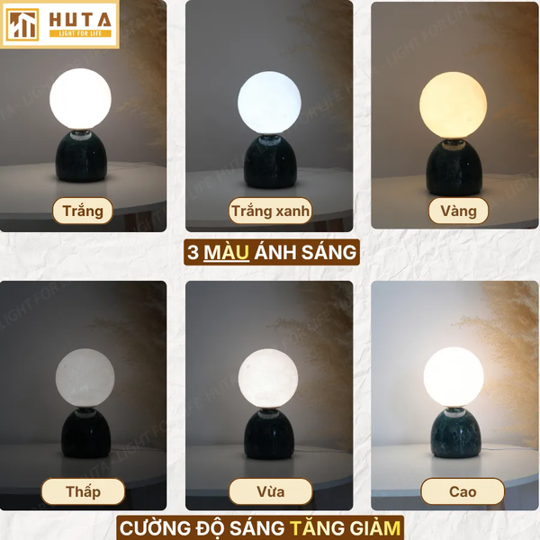 Đèn Ngủ Để Bàn Mặt Trăng In 3D HUTA MT2 Thân Gốm Sứ, Điều Chỉnh Độ Sáng, Ba Màu Sáng