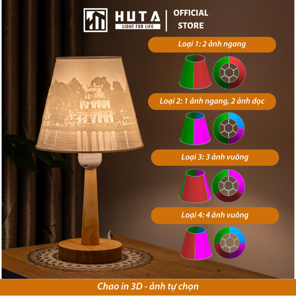 Đèn Ngủ In 3D HUTA Light For Life G2 Decor Phòng Ngủ, Điều Chỉnh Độ Sáng, In Ảnh Theo Yêu Cầu
