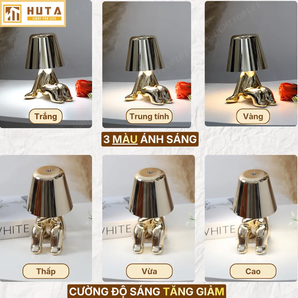 Đèn Bàn Trang Trí HUTA Light For Life BOO Pin Sạc Tích Điện, Điều Chỉnh Độ Sáng, Decor Phòng