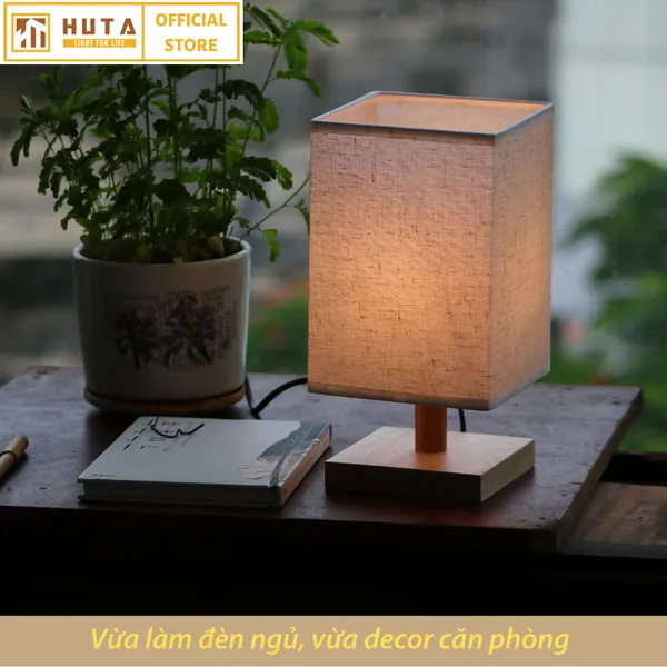 Đèn Ngủ Để Bàn Gỗ HUTA G3 Điều Chỉnh Độ Sáng, Đầu Cắm Điện 2 Chấu 220v, Ánh Sáng Vàng
