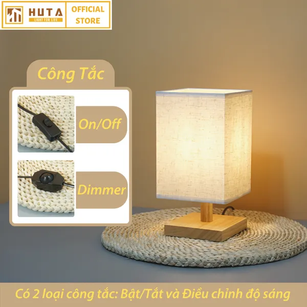 Đèn Ngủ Để Bàn Gỗ HUTA G3 Điều Chỉnh Độ Sáng, Đầu Cắm Điện 2 Chấu 220v, Ánh Sáng Vàng