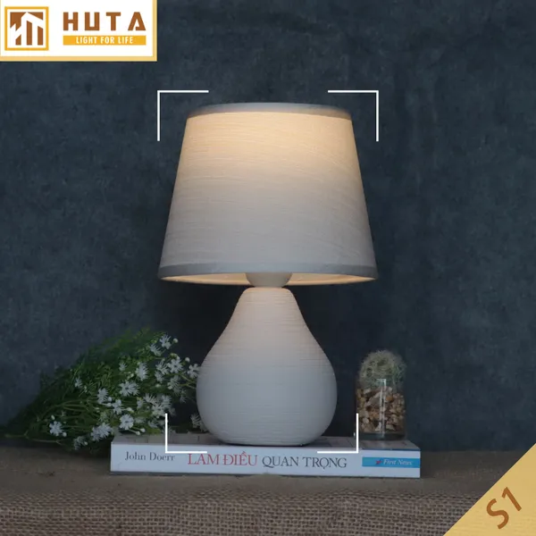 Đèn Ngủ Để Bàn Sứ HUTA S1 Điều Chỉnh Độ Sáng, Ánh Sáng Vàng, Bảo Hành 24 Tháng