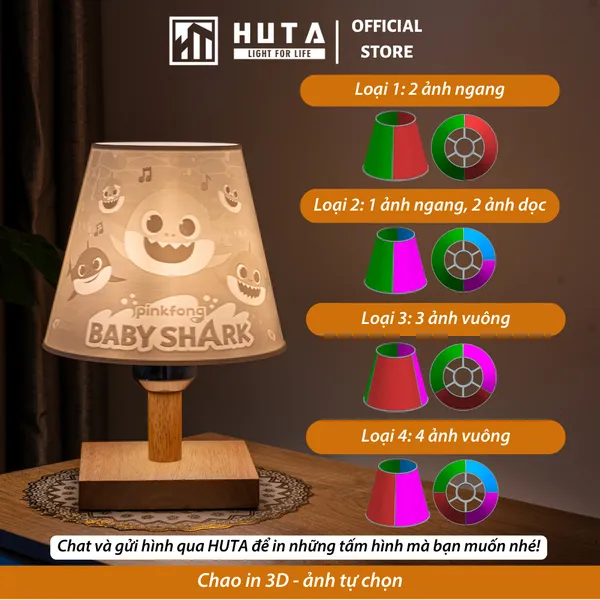 Đèn Ngủ Để Bàn 3D HUTA Light For Life G3 Decor Phòng Ngủ, Điều Chỉnh Độ Sáng, In Ảnh Theo Yêu Cầu