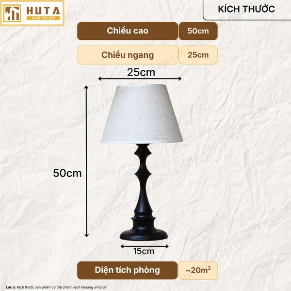 Đèn Ngủ Để Bàn Thép HUTA Light For Life T2 Sang Trọng Điều Chỉnh Độ Sáng, Bóng Led Sáng Vàng