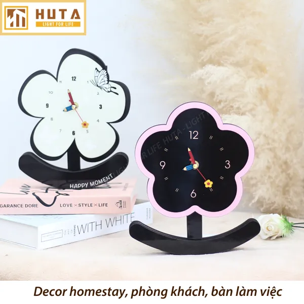 Đồng hồ để bàn decor lắc lư,  kiểu dáng hoa dễ thương, trang trí phòng ngủ