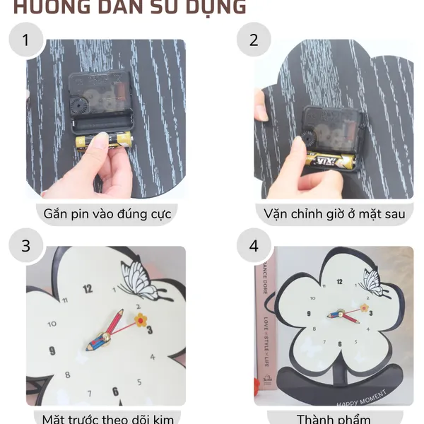 Đồng hồ để bàn decor lắc lư,  kiểu dáng hoa dễ thương, trang trí phòng ngủ
