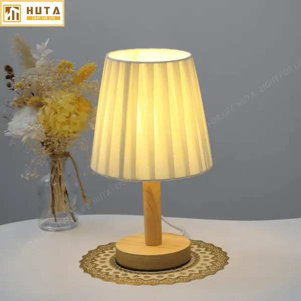 Đèn Ngủ Để Bàn Gỗ HUTA G4 Trang Trí Vintage, Điều Chỉnh Ánh Sáng Vàng