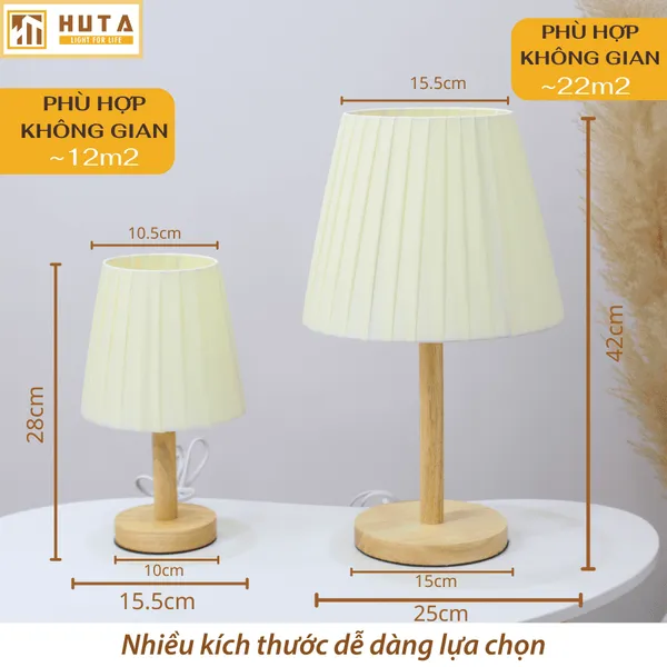 Đèn Ngủ Để Bàn Gỗ HUTA G4 Trang Trí Vintage, Điều Chỉnh Ánh Sáng Vàng