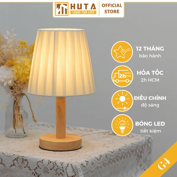 Đèn Ngủ Để Bàn Gỗ HUTA G4 Trang Trí Vintage, Điều Chỉnh Ánh Sáng Vàng