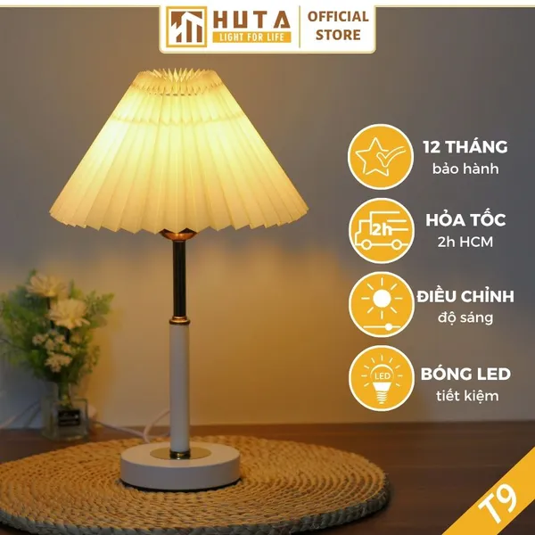 Đèn ngủ để bàn xếp ly HUTA Light For Life T9 kiểu dáng châu âu, điều chỉnh độ sáng decor phòng ngủ