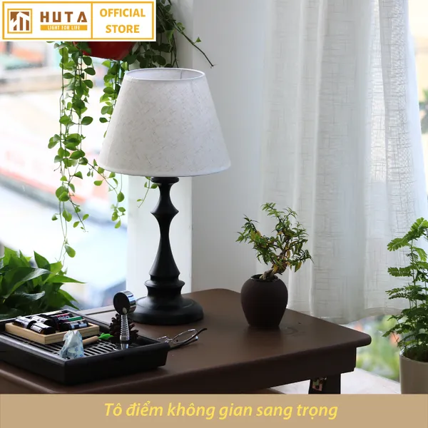 Đèn Ngủ Để Bàn Thép HUTA T2 Sang Trọng Điều Chỉnh Độ Sáng, Bóng Led Sáng Vàng