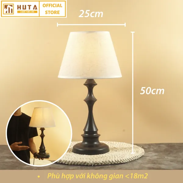 Đèn Ngủ Để Bàn Thép HUTA T2 Sang Trọng Điều Chỉnh Độ Sáng, Bóng Led Sáng Vàng