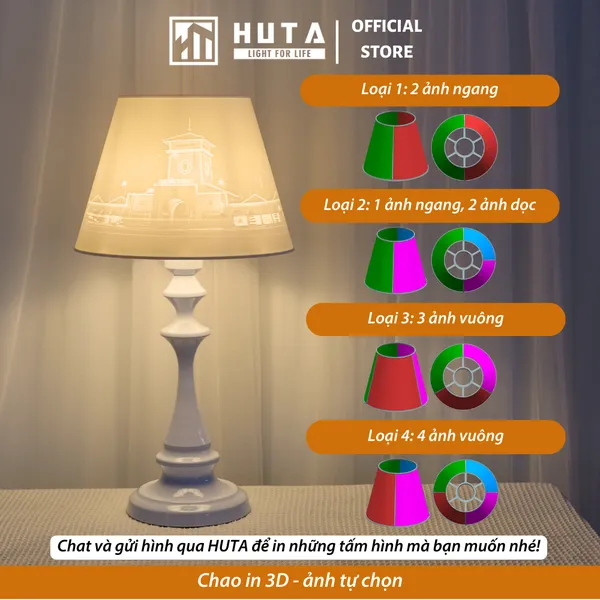 Đèn Ngủ In 3D HUTA Light For Life T2 Decor Phòng Ngủ, Điều Chỉnh Độ Sáng, In Ảnh Theo Yêu Cầu